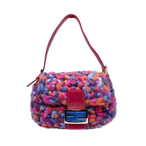 Fendi Multicolor Knitted Crochet  Baguette Pink Leather